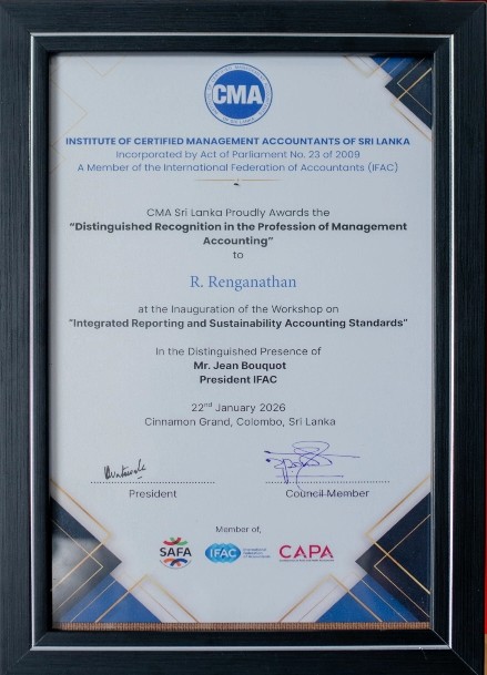 Distinguished Recognition of the Chairman – Profession of Management Accounting